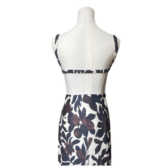 Commense Dark Floral Maxi Dress XS NWT Cut Out Square Neckline Y2K Fitted Spring - Picture 6 of 11